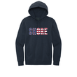 Navy hoodie with Shore Red, White and Blue logo